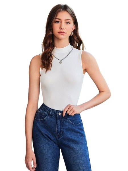 

mock neck solid tank n9zi#, White