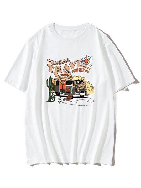 

romwe guys letter cactus & bus graphic tee a1uk#, White;black