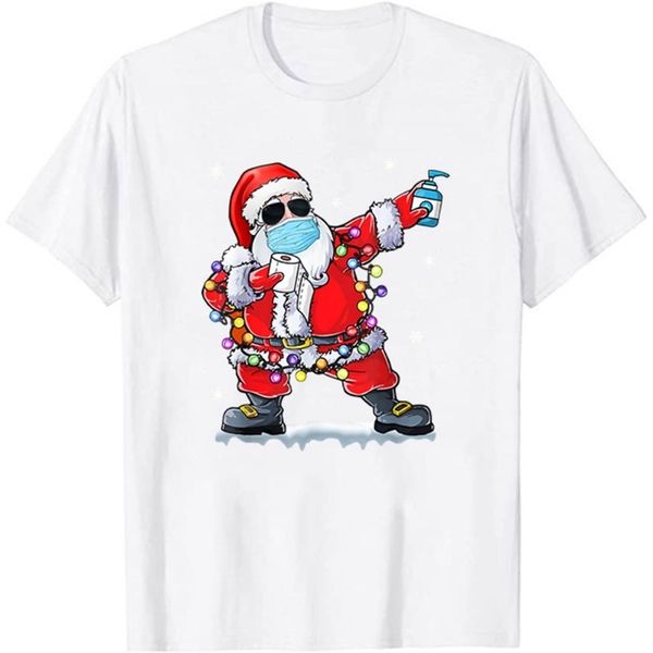 Social distanciamento Natal Padrão de Papai Noel Camiseta Engraçado Casual Xmas Colorido Lamp Manga Curta EE 220321