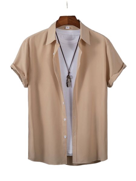 

men 1pc solid button up shirt h6h2#, White;black