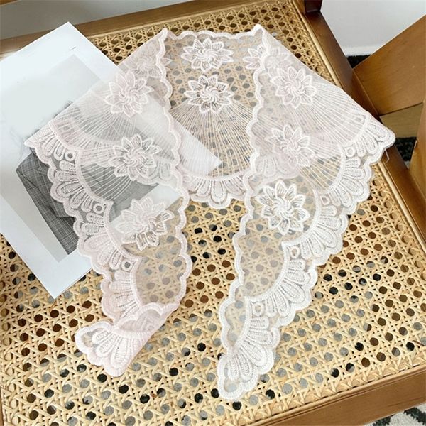 

women neckerchief triangle scarf lace sheer hollow out solid color bandana hair head retro crochet shawl knit 220704, Blue;gray