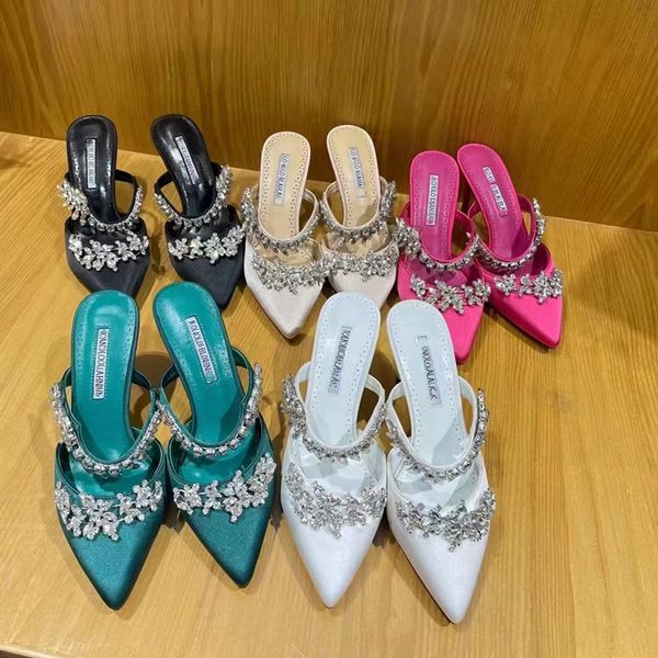 

selling mb french rhinestone pointed thin heel baotou hollow sandals women 2022 summer new black and white high-heeled sandals women