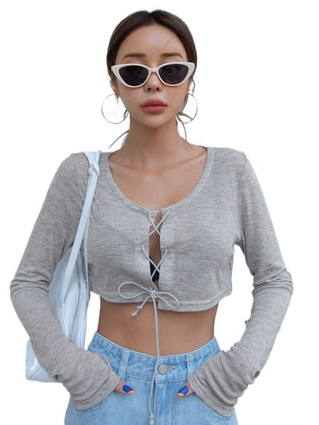 

dazy lace up front crop tee without bra n18j#, White