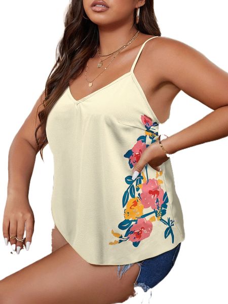 

plus floral print cami g3q6#, Black