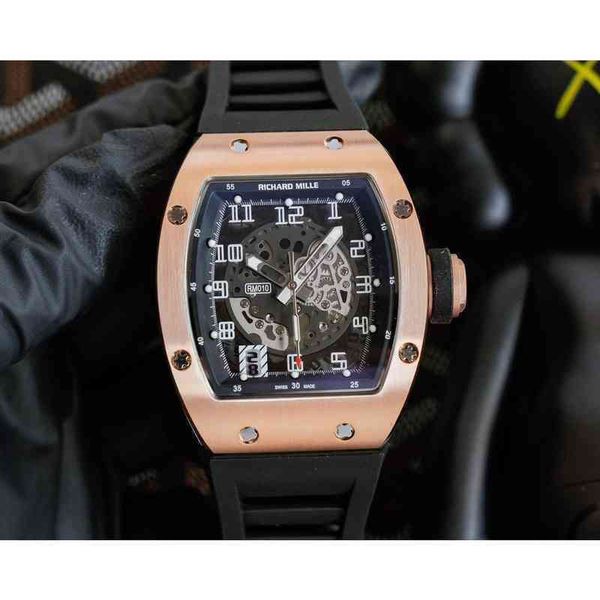 

watch date luxury mens mechanical watch richa milles rm010 fully automatic movement sapphire mirror rubber watchband swiss wristwatches d04f, Slivery;brown