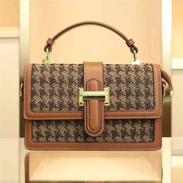 

purse 2022 new grid canvas small square bag leather women's lattice sling one shoulder messenger portable outlet8gsm