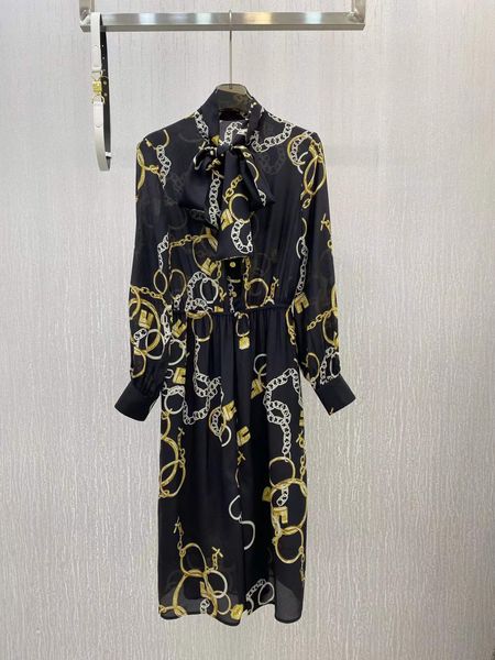 

milan runway dresses 2022 summer autumn stand collar long sleeve print designer sundress brand same style dress 0621-13, Black