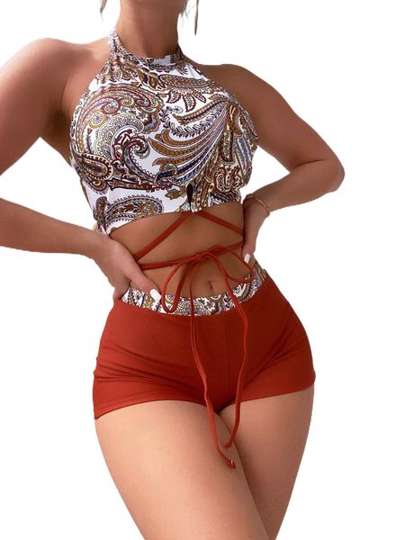 

paisley criss cross bikini swimsuit 51yf#, White;black