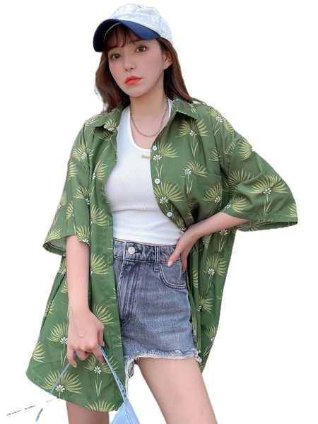 

dazy plants drop shoulder button front shirt 209c#, White