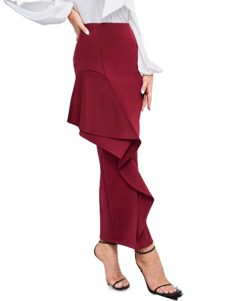 

solid ruffle trim bodycon skirt o3ct#, Black