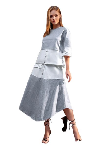 

x arkatha two tone button detail flounce sleeve tee l8io#, White