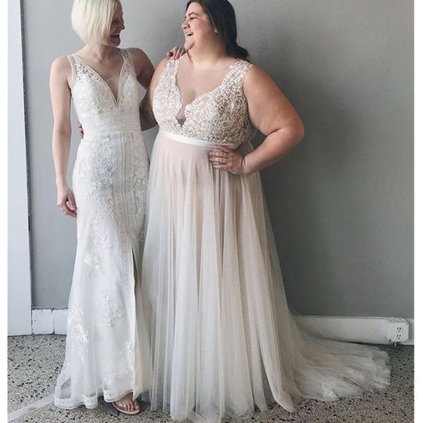 

plus size tulle wedding dresses scoop a line bridal gowns sweep train robe de mariÃ©e, White