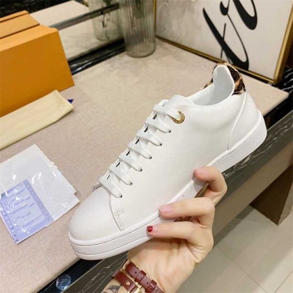 

frontrow trainers designer shoe men women calfskin leather flat sneakers white lace-up casual shoes fashion leopard grain runner trainer top, Black