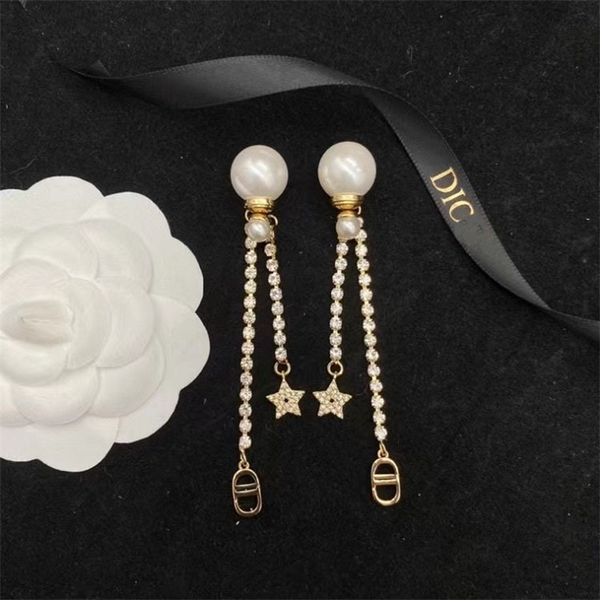 

65% jewelry online store sale letter long tassel size pearl earrings 2022 minority design 925 silver needle earrings female, Golden