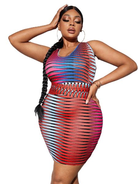 

plus allover print criss cross dress n86u#, Black