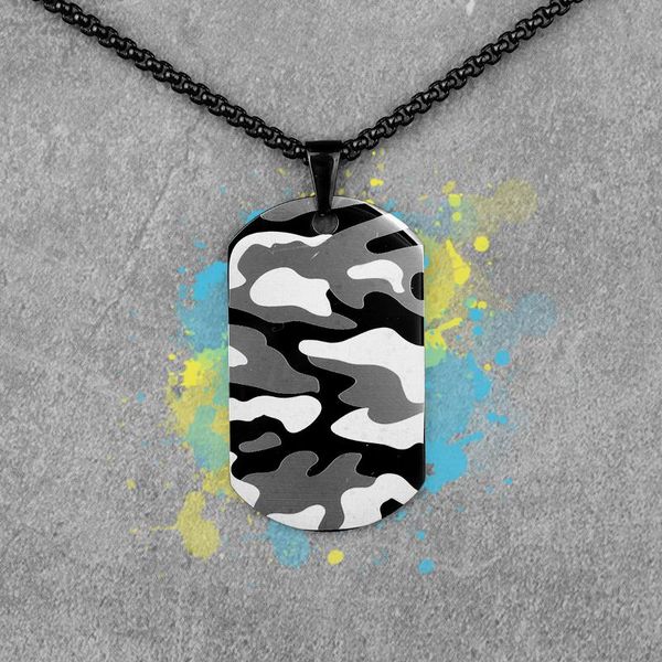 Colares pendentes Camuflagem Tag Exército Men Long Pingents Chain Punk para namorado masculino Jóias de aço inoxidável Presente de criatividade por atacado