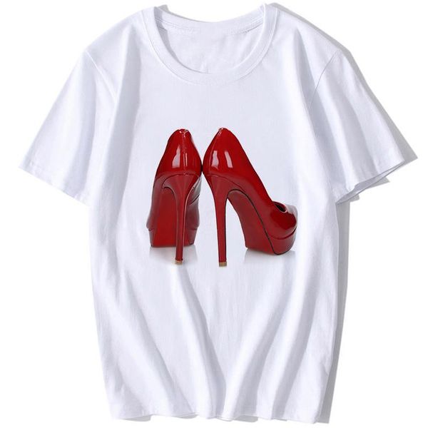Damen T-Shirt 2022 Est Aquarell High Heels Schuhe Print Mode Femme Frauen 90er Jahre Hip Hop Tops T-Shirts Shirt Hipster Vintage Streetwear DAVK