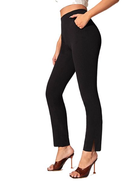 

tall slant p.ocket s.plit hem p.ants y5pn#, Black;white