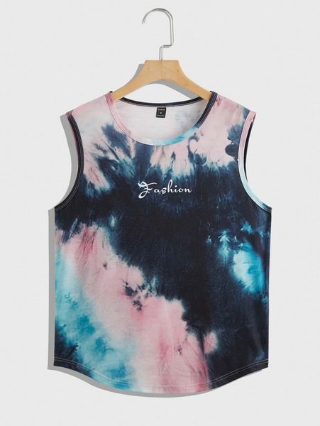 

men letter graphic tie dye tank n1mu#, White;black