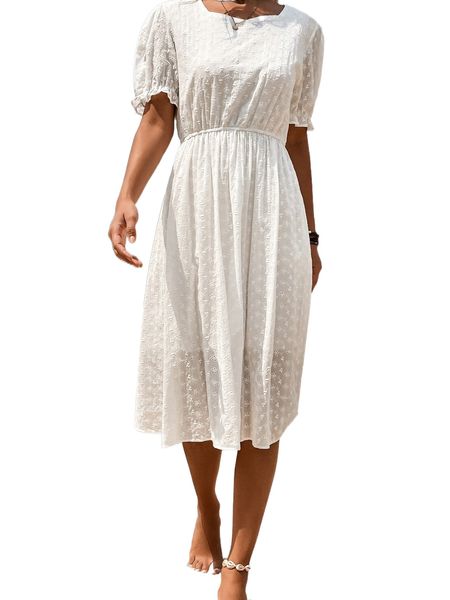 

eyelet embroidery puff sleeve dress z7rp#, Black;gray