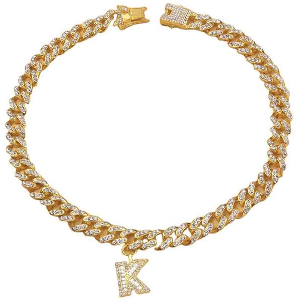 

ale 18k plated hip pop zircon chain cuban intial necklace itial letter jewelry for women and girls, Silver