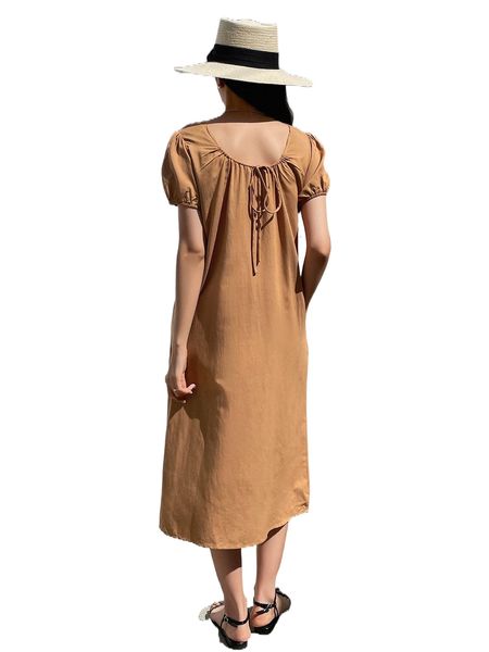 

dazy-less puff sleeve tie back tunic dress 68hv#, Black;gray