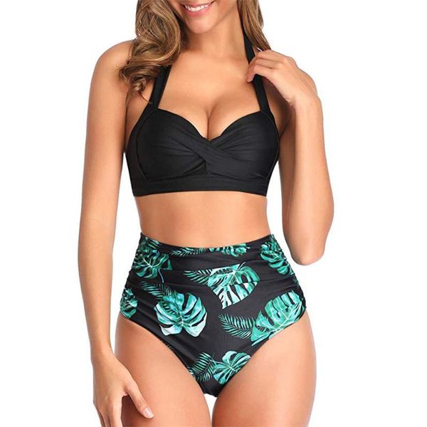 Folha de banho feminina Verde Flora Floral Cantura alta Biquíni Deseniciais Sexy Reversível Bottom Swimsuit Two Pieces Mulheres 2022 Transas de banho