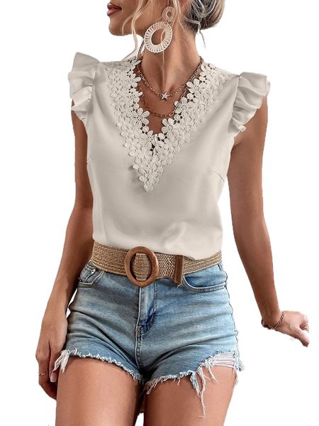 

guipure lace trim cap sleeve 48c9#, White