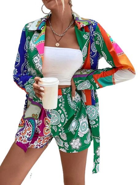 

paisley print shirt & shorts b80n#, White