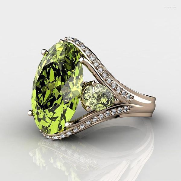 Fedi nuziali Anello femminile di lusso con pietra ovale grande Argento Oro rosa Verde oliva Peridoto Fidanzamento vintage per le donne Wynn22