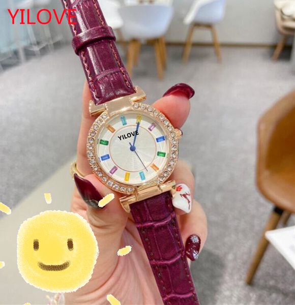 

round diamond stainless steel case watch woman casual simple dress ring chronograph clock multifunctional leather wristband quartz waterproo, Slivery;brown