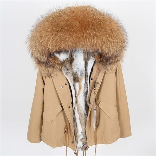 

maomaokong rabbit fur parkas winter jacket women parka real fur coat 201214, Black
