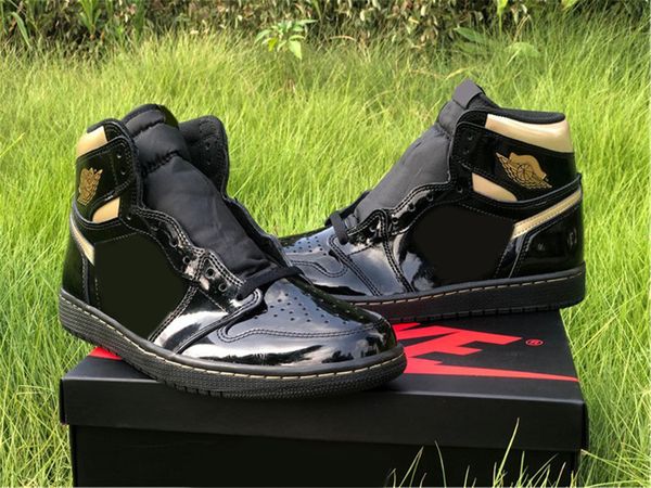 

shoes high og 1 black gold mens outdoor patent leather black metallic gold 1s zapatos sneakers original us7-13