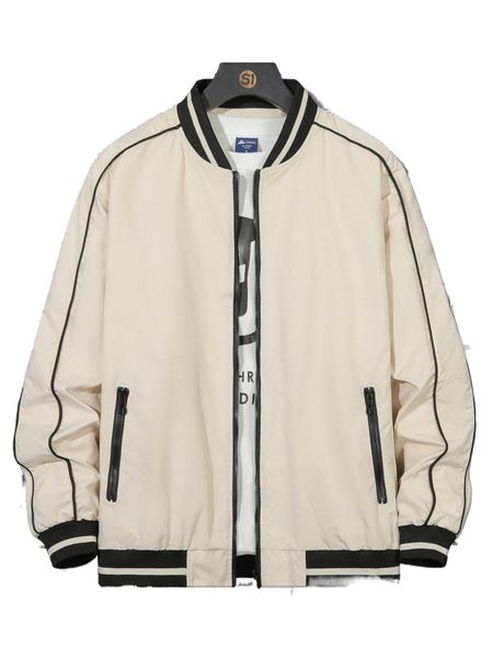 

men 1pc contrast piping bomber jacket h8rn#, Black;brown