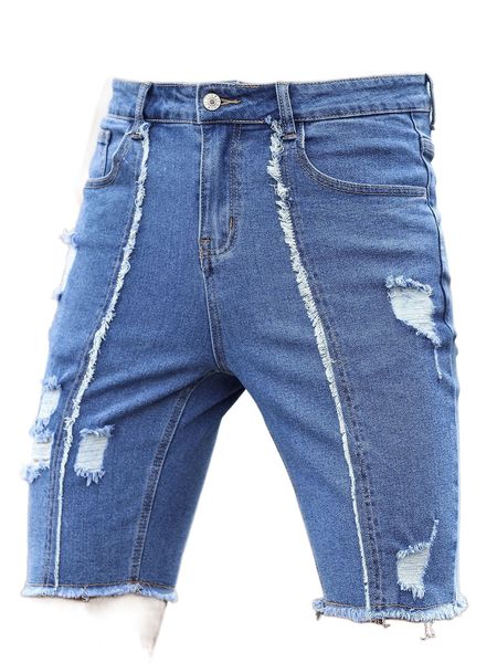 

men ripped raw trim denim shorts y3cz#, White;black