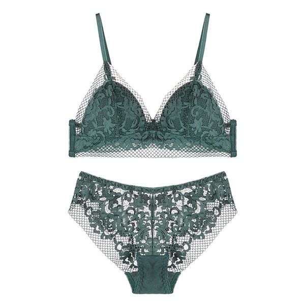 

bra & brief sets lace underwear set for women bra and panty set wireless triangle thin cup hollow out lace bralette summer y200422, Red;black