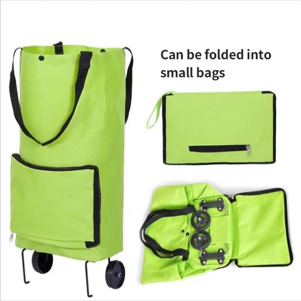 

1 pc cart trolley bag with wheels foldable shopping bags 2 colors reusable cart tug multifunction shopping bags