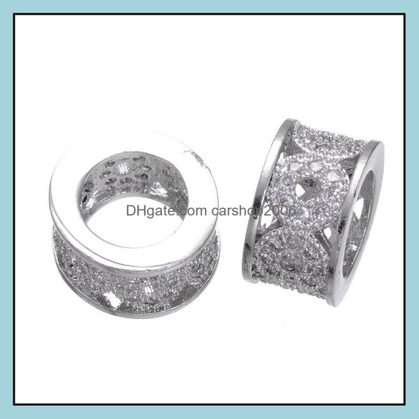 

alloy loose beads jewelry micro pave findings filled big hole round spacer bracelet necklace accessory drop delivery 2021 gi8lp, Black