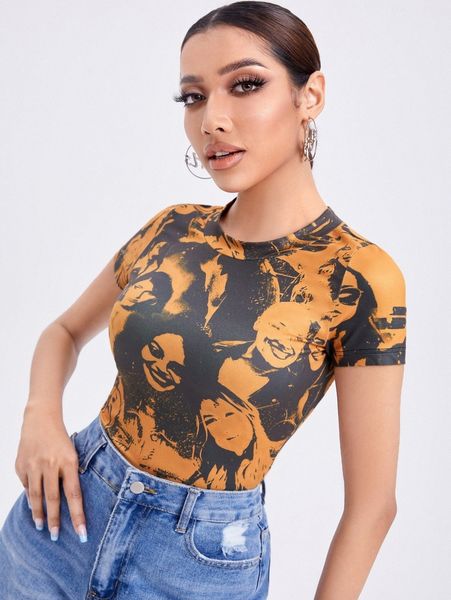 

figure graphic round neck tee t2u1#, White