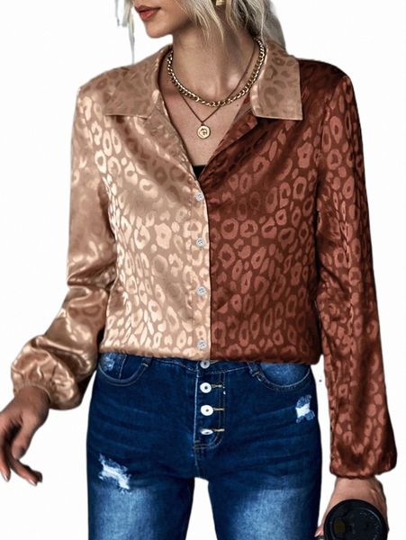 

leopard jacquard satin shirt 4004#, White