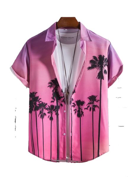 

men 1pc random palm tree print shirt m3wa#, White;black