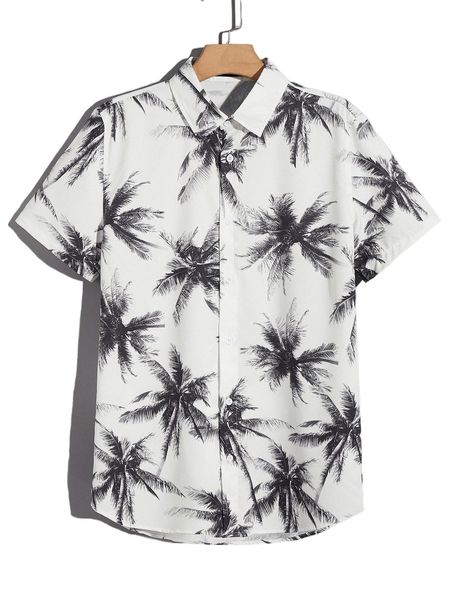

men coconut tree print shirt p7lb#, White;black