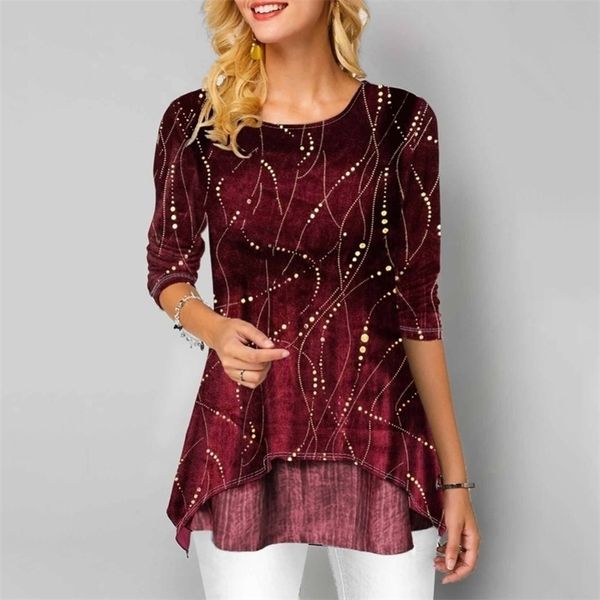 

loose casual women lines shirts long sleeve print blouses shirt patchwork for women new plus size shirt y200828, White