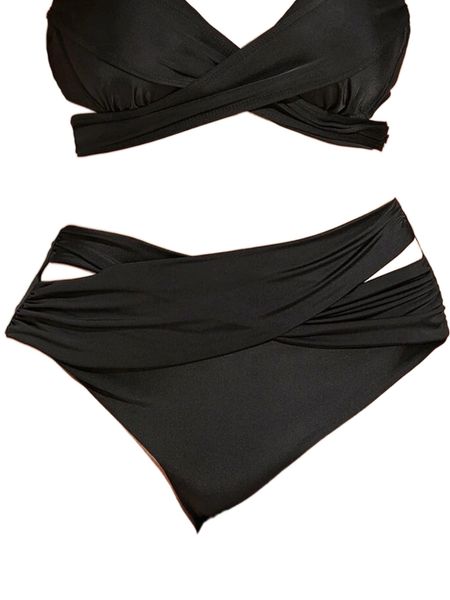 

plus criss cross high waisted bikini panty d5fg#, Black