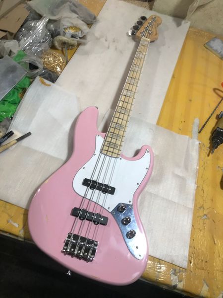 

2022 brand new 4 string jazz electric bass guitar pink bass customizable delivery
