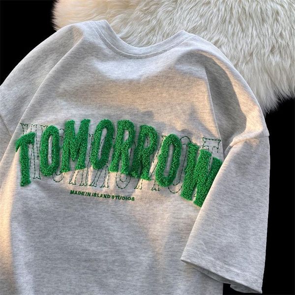 

women's t-shirt summer 3xl oversized cotton american style flocking embroidery t shirts men women simple street fashion casual, White