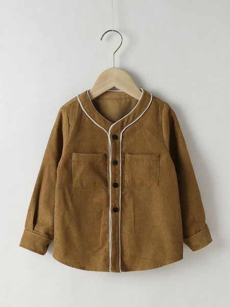 

toddler boys contrast piping pocket patched corduroy coat she, Blue;gray