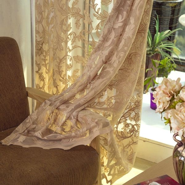 Tenda trasparente jacquard in stile europeo Decorazione domestica per soggiorno Voile Tulle Camera da letto Pannello Trattamento finestra W220421