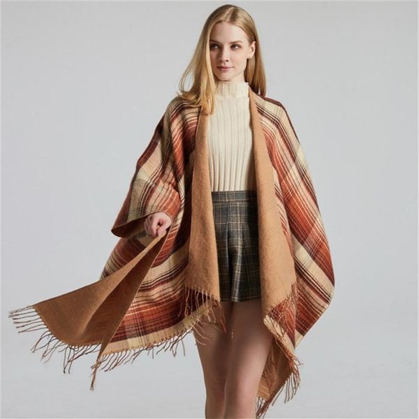

classic color plaid shawls cashmere tassel wraps scarves thick warm split pashmina lady autumn winter outdoor shawl218z, Blue;gray