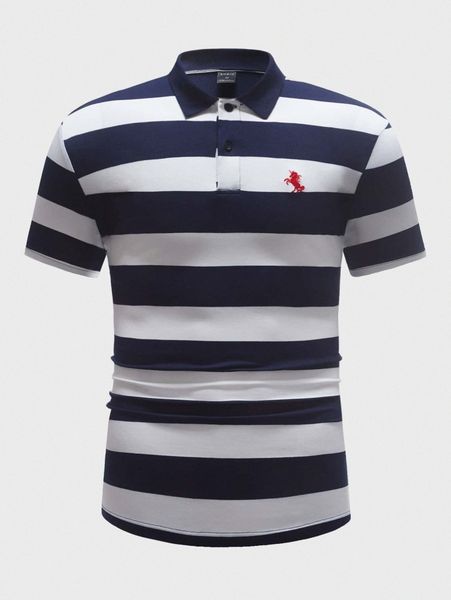 

men unicorn embroidery striped polo shirt o41l#, White;black